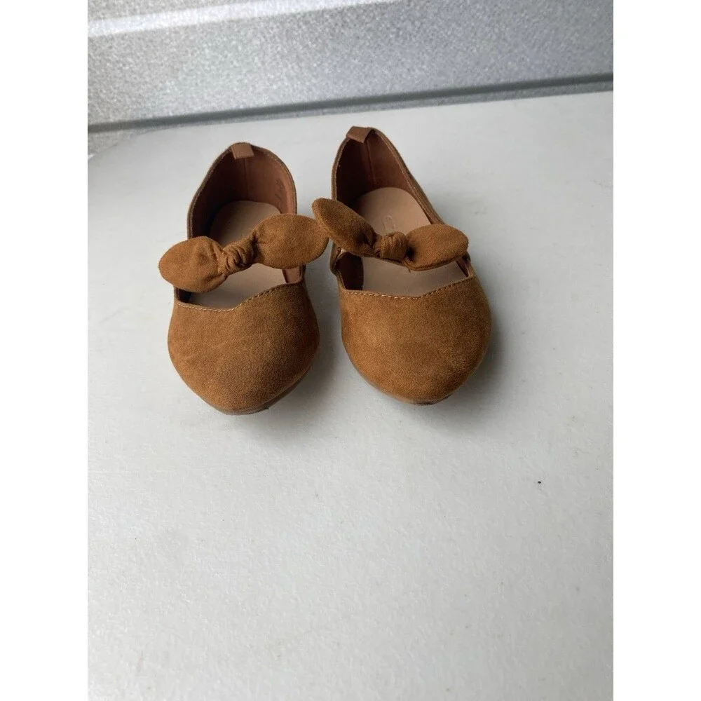 Old Navy Girls Ballet Flats Cognac Brown Bow Pointed Toe Shoes Size 8